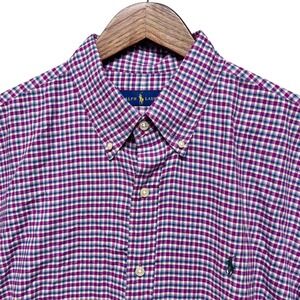 Ralph Lauren Polo Shirt Button Down Men Size XL Red Plaid Check Long Sleeve Pony